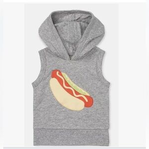 Monica + Andy Hot Dog Embroidered Sweatshirt Hoodie Short Sleeve Sleeveless